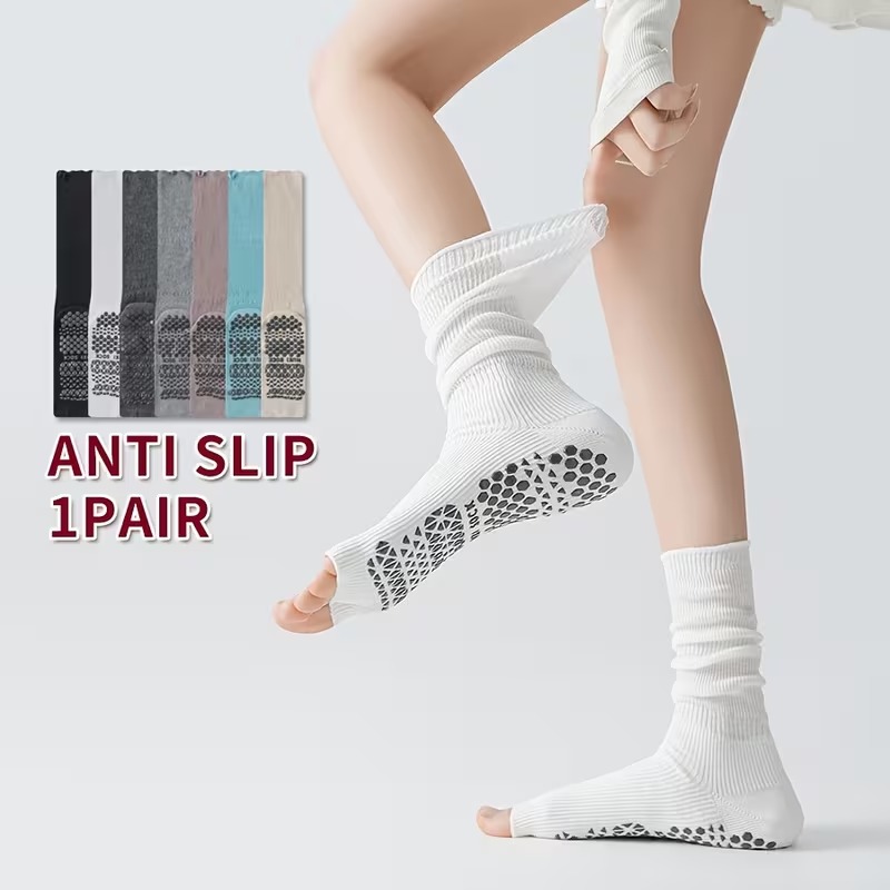 Pilates Yoga Hose - 1 ペア/2 ペアパック女性用ノンスリップグリップヨガソックスオープントゥスタイル 2 本指綿ソックス夏屋内フィットネスフロアピラティスソックス