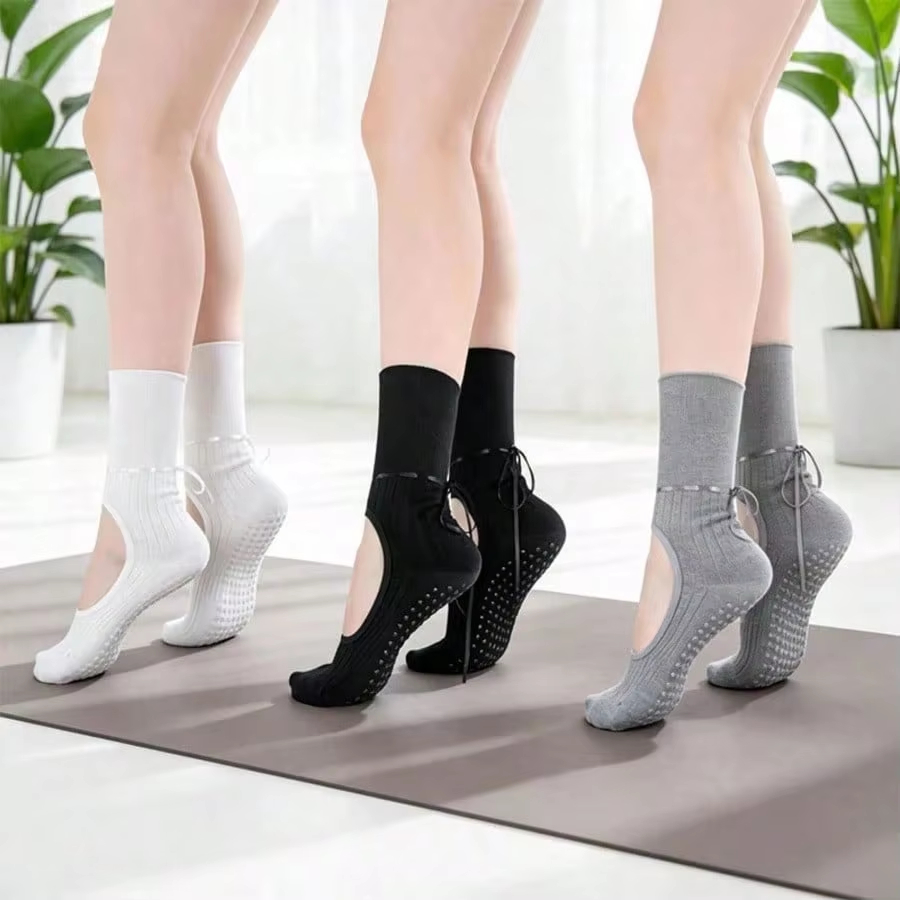 Pilates Yoga Hose - 新しい綿ヨガソックスゴム底付き通気性汗吸収ピラティスソックスカジュアル原宿ストリートミッドチューブソックス