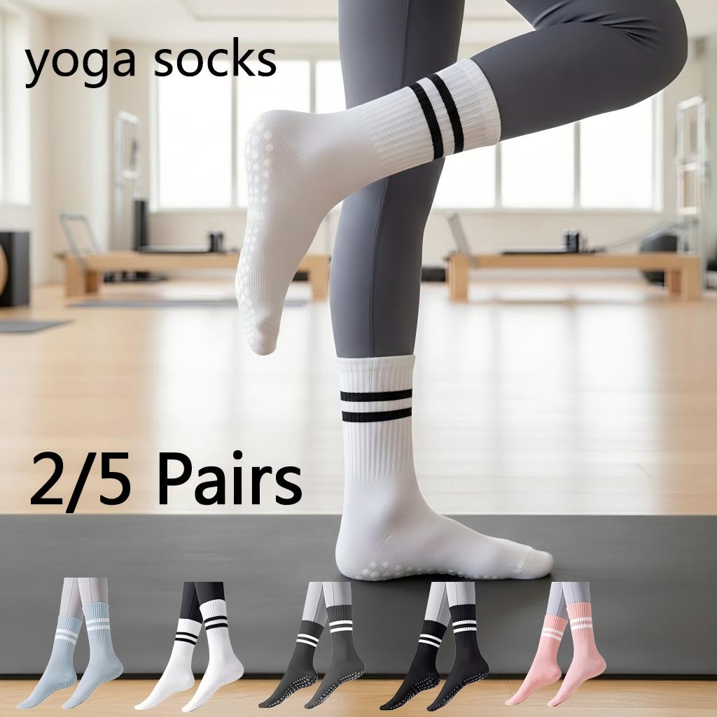 Pilate Yoga Workout - 女性用ノンスリップヨガソックス、グリップ付きピラティスソックス、2/5足セット、ダンス、バレ、ジム、フィットネスワークアウト用滑り止めソックス