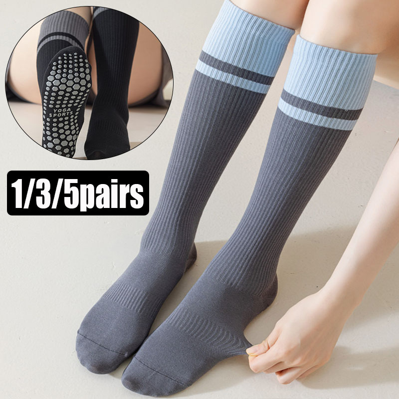 Pilates Yoga Hose - 1/3/5足組 レディース ノンスリップ ニーハイ ヨガソックス グリップソール