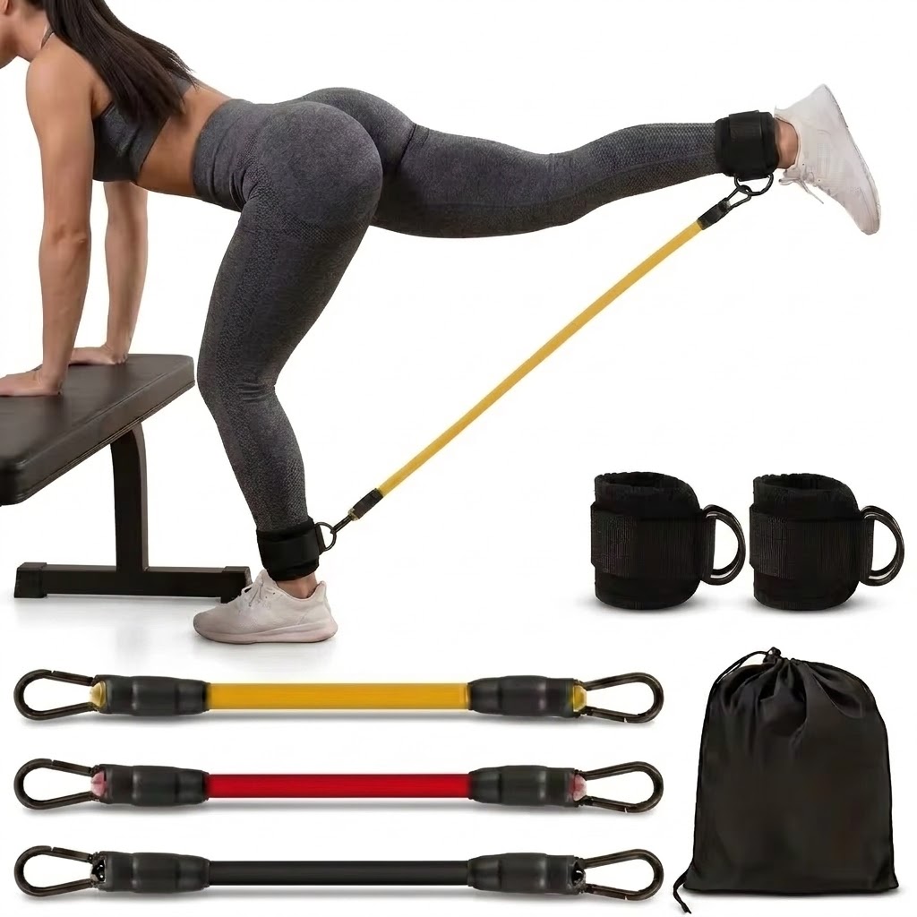 Pilates Yoga Reformer - 5ピースアンクルレジスタンスバンドセット、調節可能なストラップ付き、筋力トレーニング、ヨガ、フィットネス、脚、臀部、ヒップのワークアウト、筋肉の引き締めに最適