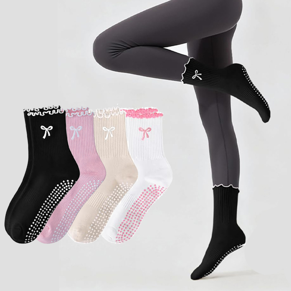 Pilates Yoga Hose - 3 組の滑り止めグリップピラティスソックス綿通気性ヨガソックス高弾性吸汗性ミッドチューブソックス女性用