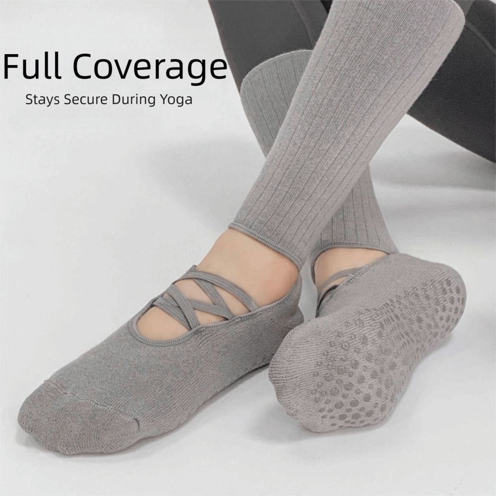Pilates Yoga Hose - 通気性のある生地グリップ付きピラティスソックス、吸汗性ミッドチューブ丈女性用ヨガソックス、快適なストラップデザイン