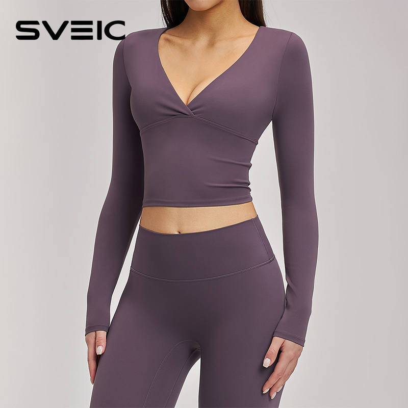SVEIC ヨガ長袖 V ネッククロスクロップトップスフィッ - Pilates V Yoga のレビューと価格