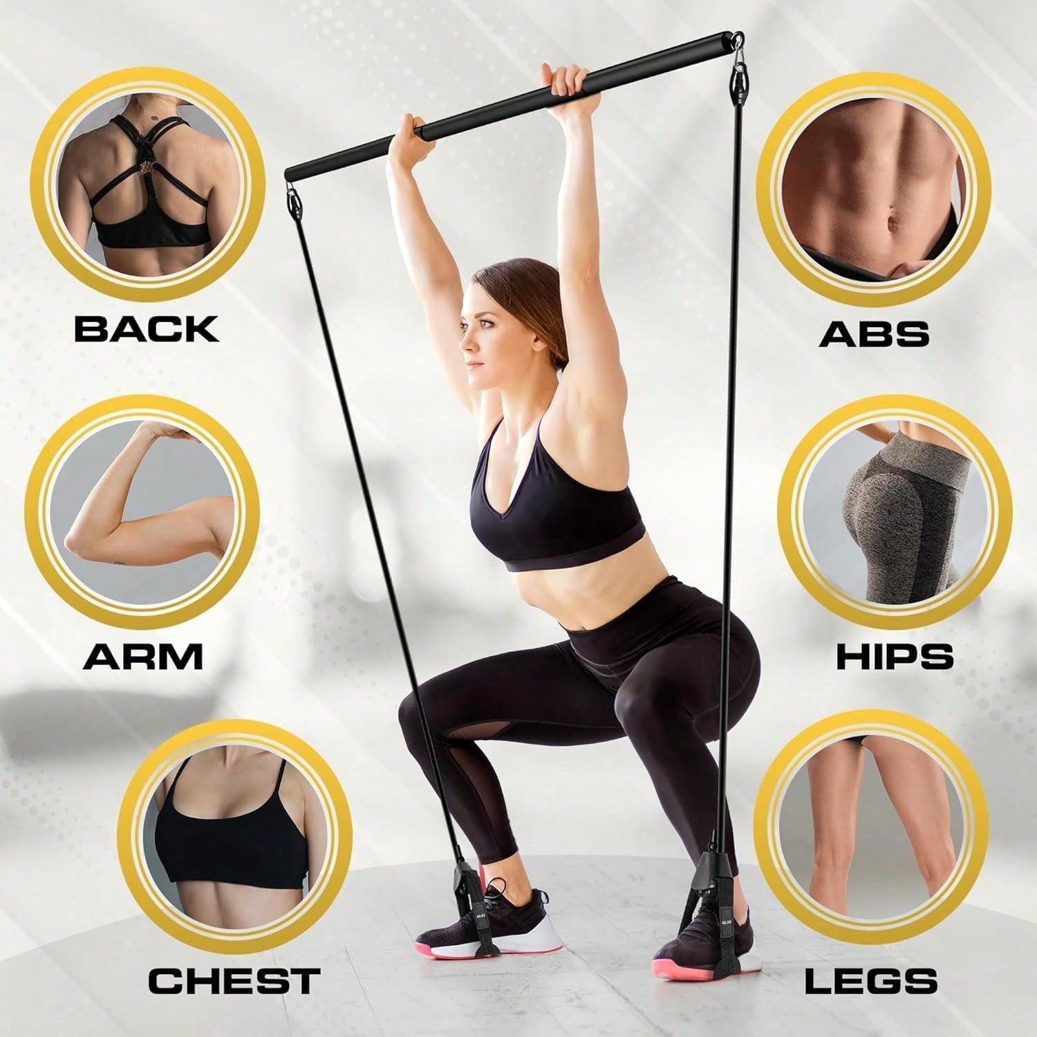 レジスタンスバンド付きのピラティスバー・キット。持ち運び可能 - Pilates Yoga Barı のレビューと価格