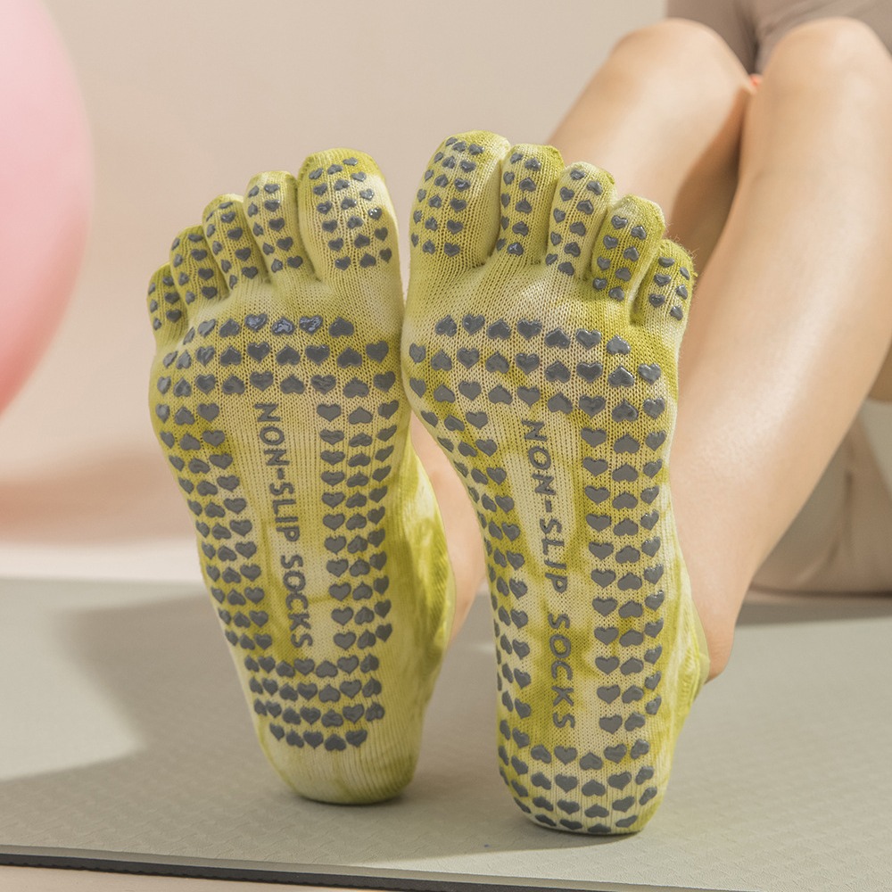 タイダイ柄の女性用5本指グリップソックス、ヨガ、ピラティス、 - Pilate Yoga Workout のレビューと価格