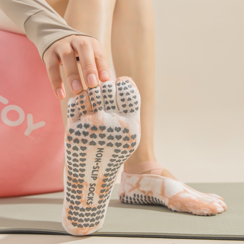 タイダイ柄の女性用5本指グリップソックス、ヨガ、ピラティス、 - Pilate Yoga Workout のレビューと価格