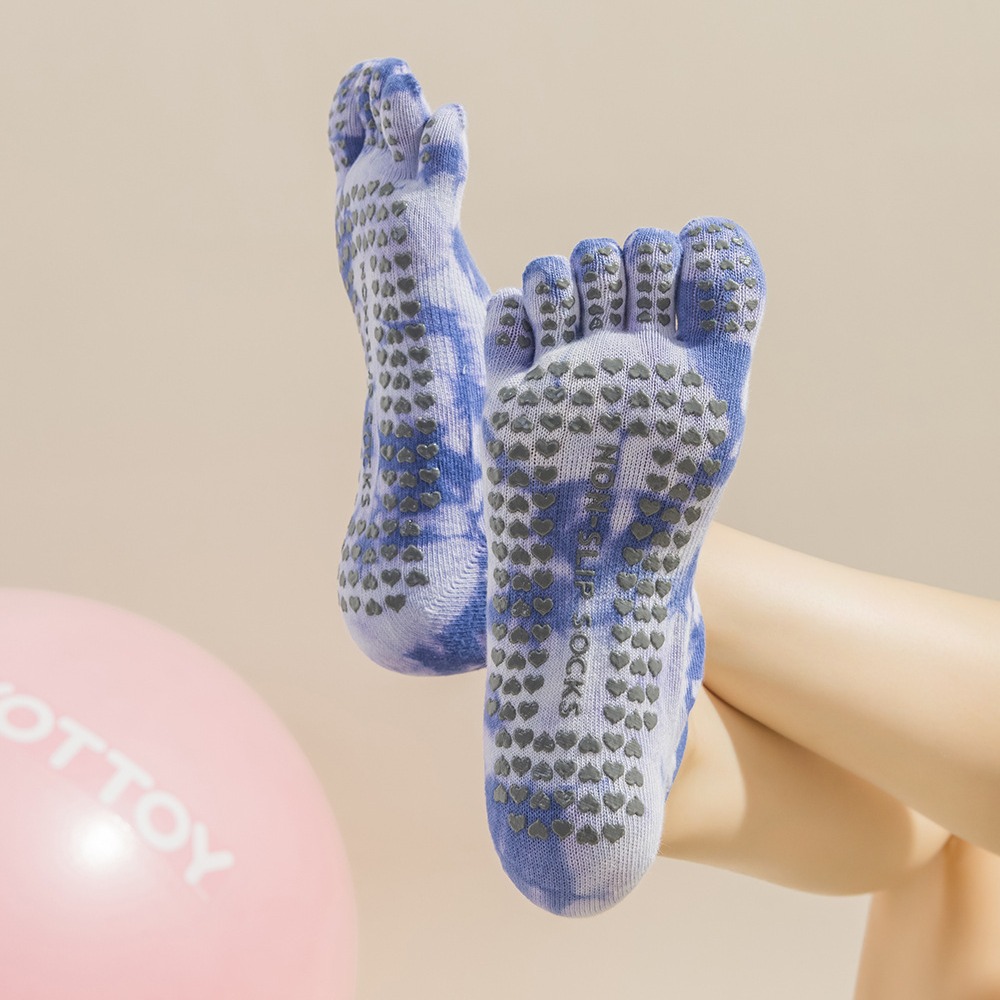 タイダイ柄の女性用5本指グリップソックス、ヨガ、ピラティス、 - Pilate Yoga Workout のレビューと価格