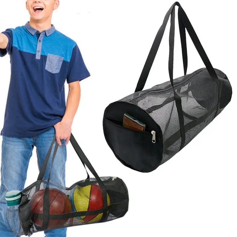 大容量メッシュキャリーバッグバスケットボールサッカー旅行ジッ - Pilates Yoga Bag のレビューと価格