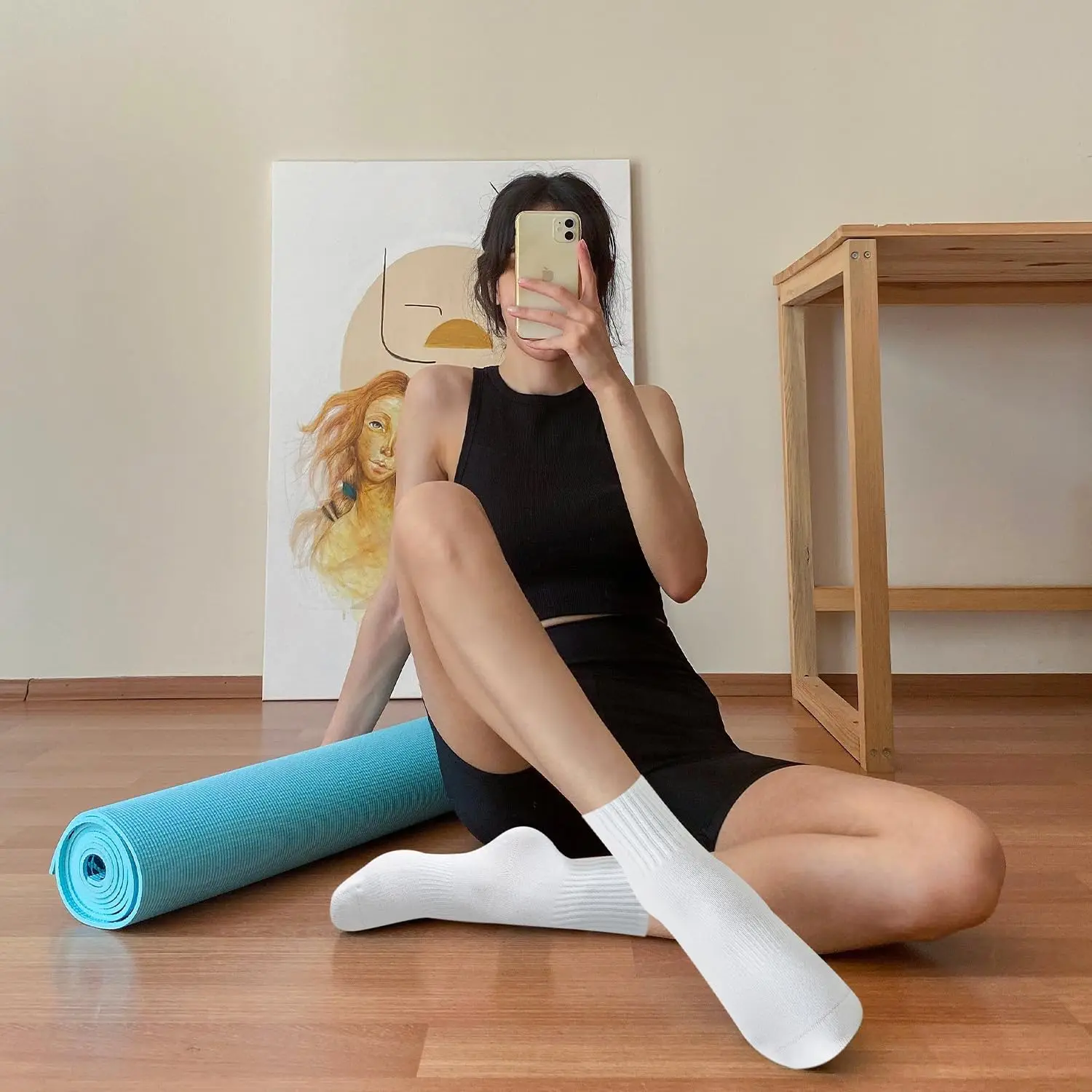 女性用ヨガソックス4足、ソリッドカラーのミッドソール滑り止め - Yoga Pilates Yoga のレビューと価格
