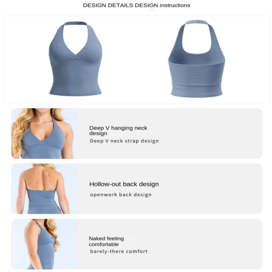 ブラ付きホルターVネックヨガタンクトップ、取り外し可能なパッ - Pilates V Yoga のレビューと価格