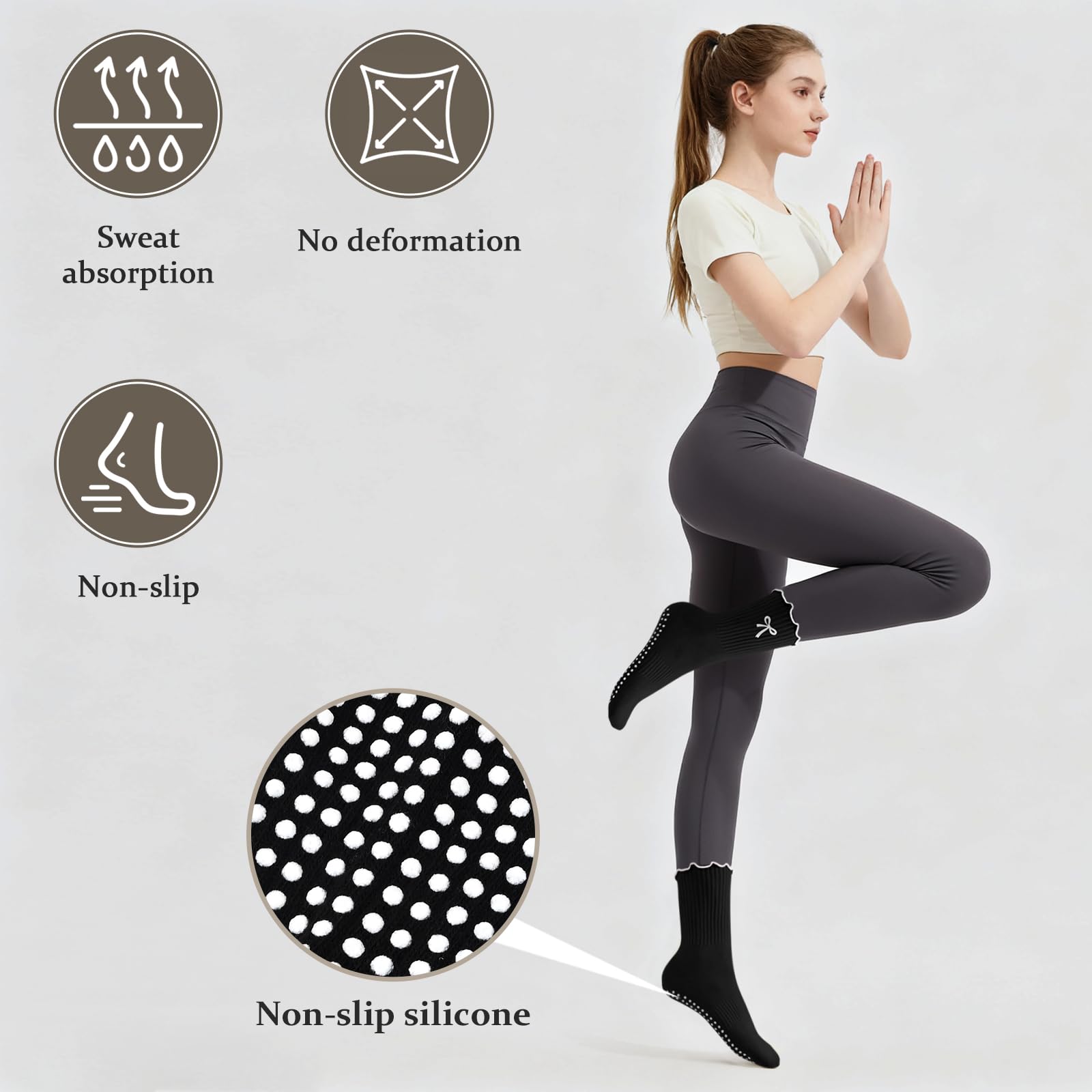 3 組の滑り止めグリップピラティスソックス綿通気性ヨガソック - Pilates Yoga Hose のレビューと価格