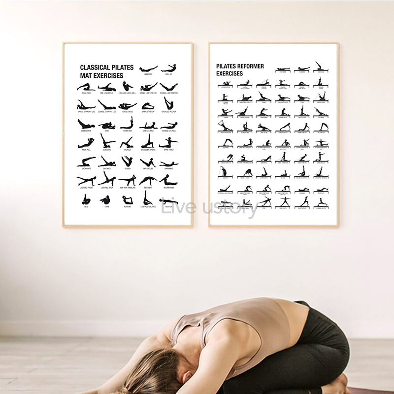 フレームレスピラティスワークアウトチャートポスターキャンバス - Pilate Yoga Workout のレビューと価格